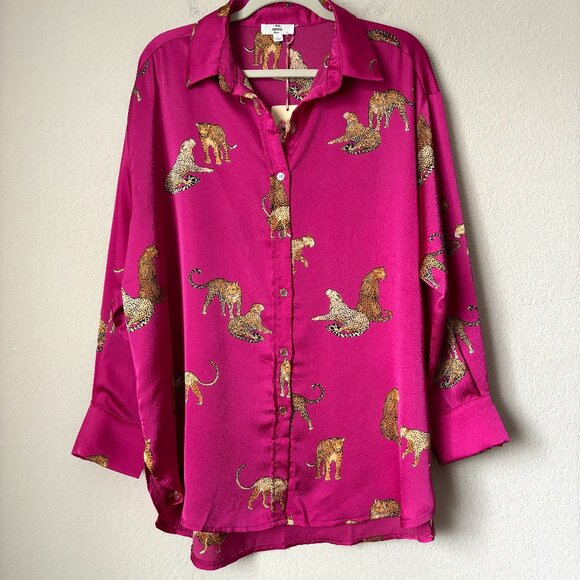 entro Tops - Entro NEW Cheetah Printed Hot Pink Button Down Blouse Shirt Top